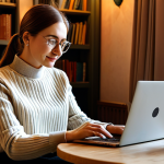 **

"A professional female blogger in a modest, stylish outfit, writing on a laptop in a cozy, sunlit cafe in Moscow.  Warm lighting, bookshelves in the background.  Fully clothed, appropriate attire, safe for work, perfect anatomy, natural proportions, family-friendly, professional photography."

**